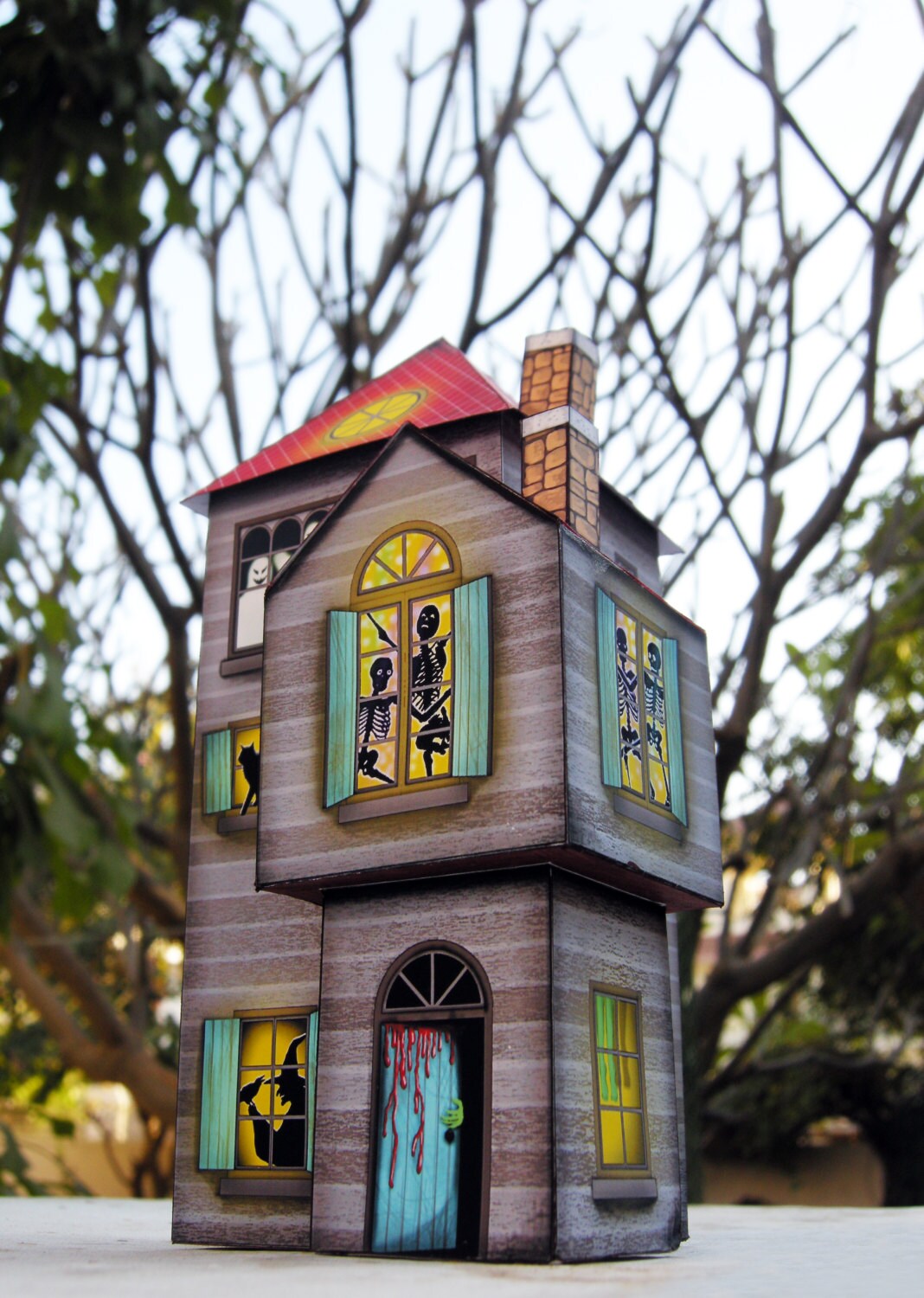 Printable DIY Paper Toy Halloween Haunted House Halloween Paper Decor ...