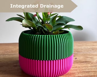 Zweifarbiger, gerippter Blumentopf mit integrierter Drainage - ein farbenfrohes, umweltfreundliches und modernes Geschenk