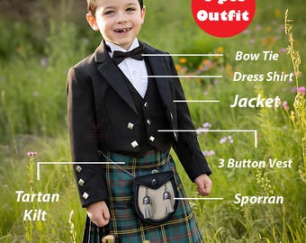 Custom Kids Scottish Kilt Outfit: Boys 6-Piece Prince Charlie Suit | Highland Dress for Wedding