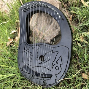 Handmade Black Dragon Design Lyre Harp Rosewood 15-Strings Lyre Traditional Folk Instrument with Extra Free Strings, Tuning Key and Bag