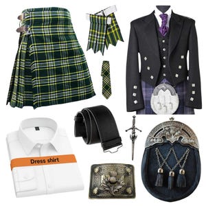 Conjunto de 9 piezas de kilt escocés, chaqueta Príncipe Charlie, hecho a mano, para boda tradicional masculina, disponible en más de 50 tartanes.