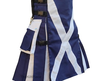Scotland Flag Hybrid Utility Kilt Men&#39;s – Handmade Cotton Kilt for Highland Weddings & National Events (Sizes 28&quot; to 62&quot;)
