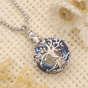 Tree of Life Cremation Necklace, 925 Sterling Silver Urn Pendant for Ashes, Crystal Memorial Jewelry, Sympathy Gift