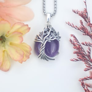 Amethyst Tree of Life Necklace: Sterling Silver Celtic Heart Pendant