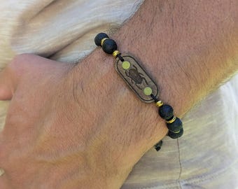 Scarab bracelet, lava bead, jade