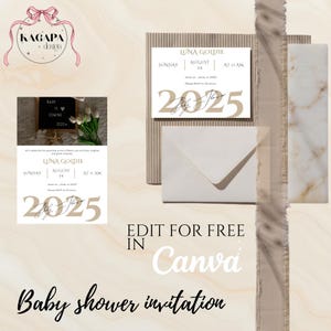 Editable Baby Shower Invitation Template | Neutral Beige & White | Gender Neutral Digital Invite | Personalized Baby Shower Card | Boy, Girl