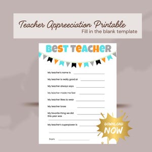 Teacher Appreciation Printable, Teacher Thank you, Teacher Appreciation Gift, Thank You Teacher
