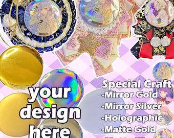 Aangepaste anime-badge: holografische, metallic of matte afwerking