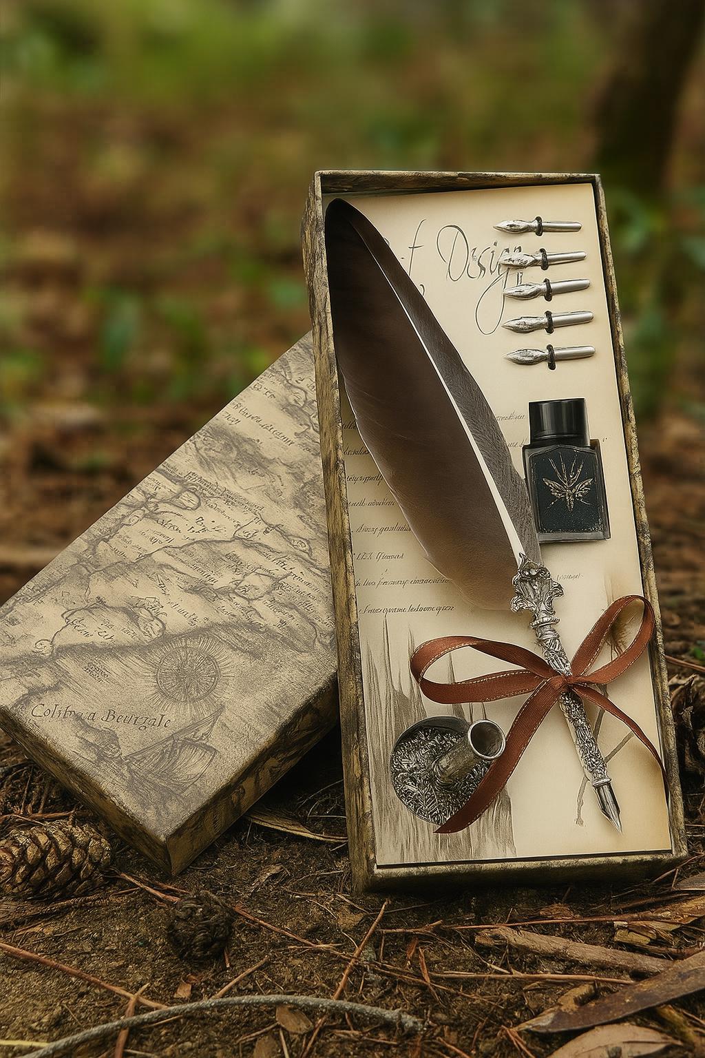 Vintage Quill Pen Calligraphy Set: Antique Writer's