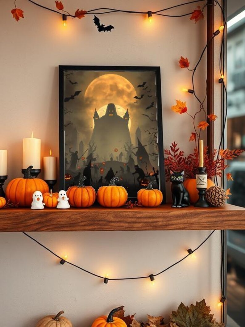 Halloween Wall Art Bundle – Spooky and Whimsical Halloween Decor Set (7 ...
