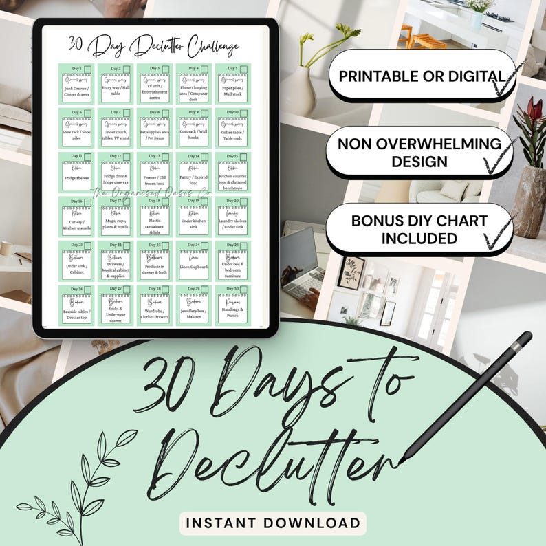 30-day Declutter Challenge Printable | Home Organisation Checklist PDF ...