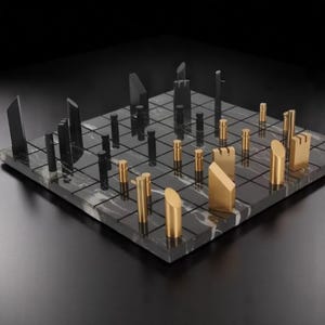 Marble and Metal Chess Set – Handmade Luxury Decor Game with Gold & Black Geometric Pieces – Gift for him Gift for her Dad Mom