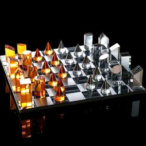 Crystal Chess Set – Handmade K9 Glass Game | Modern Geometric Decor for Home or Office