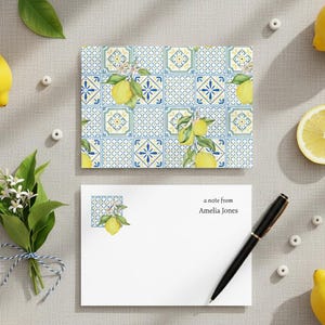 Italian Tile Notecard Set | Personalized Amalfi Coast Citrus Lemon Stationery | Premium Writing Paper Correspondence Cards
