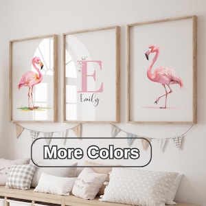 Set de arte infantil personalizado con flamencos: nombre personalizado, decoración rosa (descarga digital)