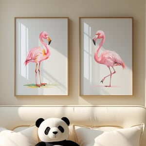 Conjunto de láminas de flamencos para guardería: Arte animal tropical rosa (descarga digital)