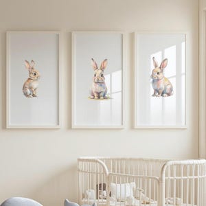 Set of 3 Cute Bunny Printable Wall Art | Nursery Decor | Baby Room Prints | Woodland Animal Nursery | Digital Download Posters