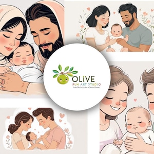 Eltern umarmen Baby Wand-Kunst-Set 4 - Familie Liebe druckbare Poster | Kinderzimmer Digitaler Download | Mutter Vater Baby Drucke | Geschlechtsneutralr