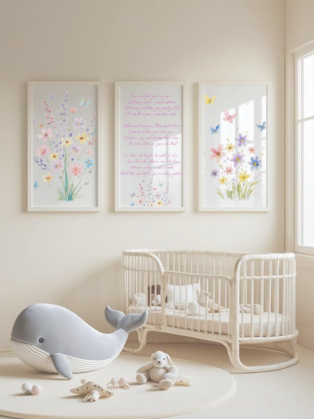 Floral & Butterfly Nursery Wall Art Set of 3 Prints | Inspirational ...