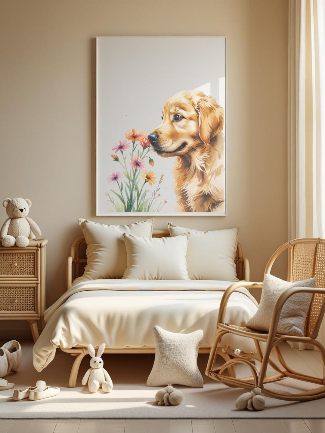 Golden Retriever Nursery Wall Art | Wildflower Dog Print | Cute Puppy ...