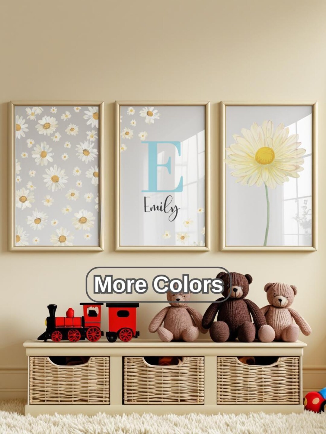 Daisy Nursery Wall Art Set of 3 Prints | Personalized Name Sign With ...