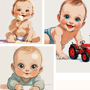 3er Set Happy Baby Prints – Digitale Wandkunst fürs Baby- & Kinderzimmer, lächelnde Baby Porträts