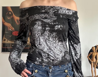 Roberto Cavalli Y2K Off Shoulder Mesh Top