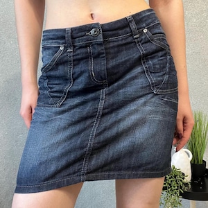 Vintage Y2K Denim Mini Skirt High Waist Dark Wash Jean Skirt Size S