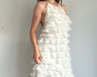 White Ruffle Dress Cotton Coquette Summer Mini Dress