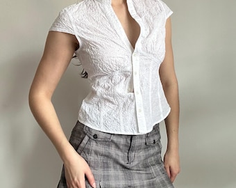 Y2K Eyelet Fitted Button Up Blouse Fitted