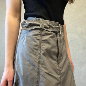 Y2K Utility Midi Skirt in Storm Grey with Asymmetrical Belt Detail