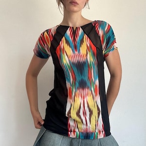 Warehouse Silk Top Abstract Y2K Artsy Statement Blouse