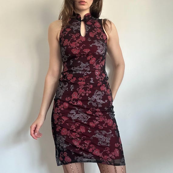 Oriental Mini Dress Etam Cheongsam Style Dragon Print Bodycon