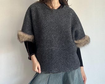 Faux Fur Sweater – Minimalist Knit Quiet Luxury Poncho