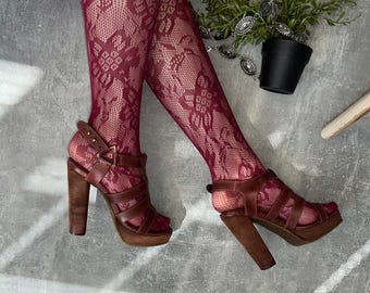 Diesel Platform Sandals Brown Leather Y2K Heels