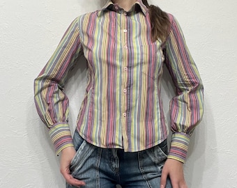 Striped Y2K Shirt Fitted Button Up Colorful Preppy Retro Top