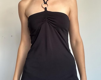 Y2K Glam Ring Halter Viscose Top