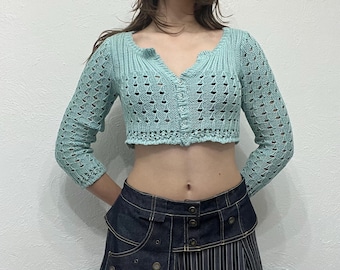 Cropped Crochet Cardigan – Boho Knit Top