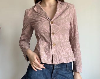 Pink Floral Jacket – Fitted Vintage Blazer Soft Girl Romantic Look