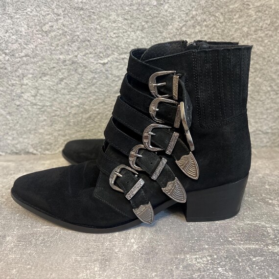 Black Suede Ankle Boots With Silver Buckles | Vintage  display picture 1