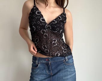 Lace Cami Top – Sheer Floral Y2K Coquette Going Out Tank