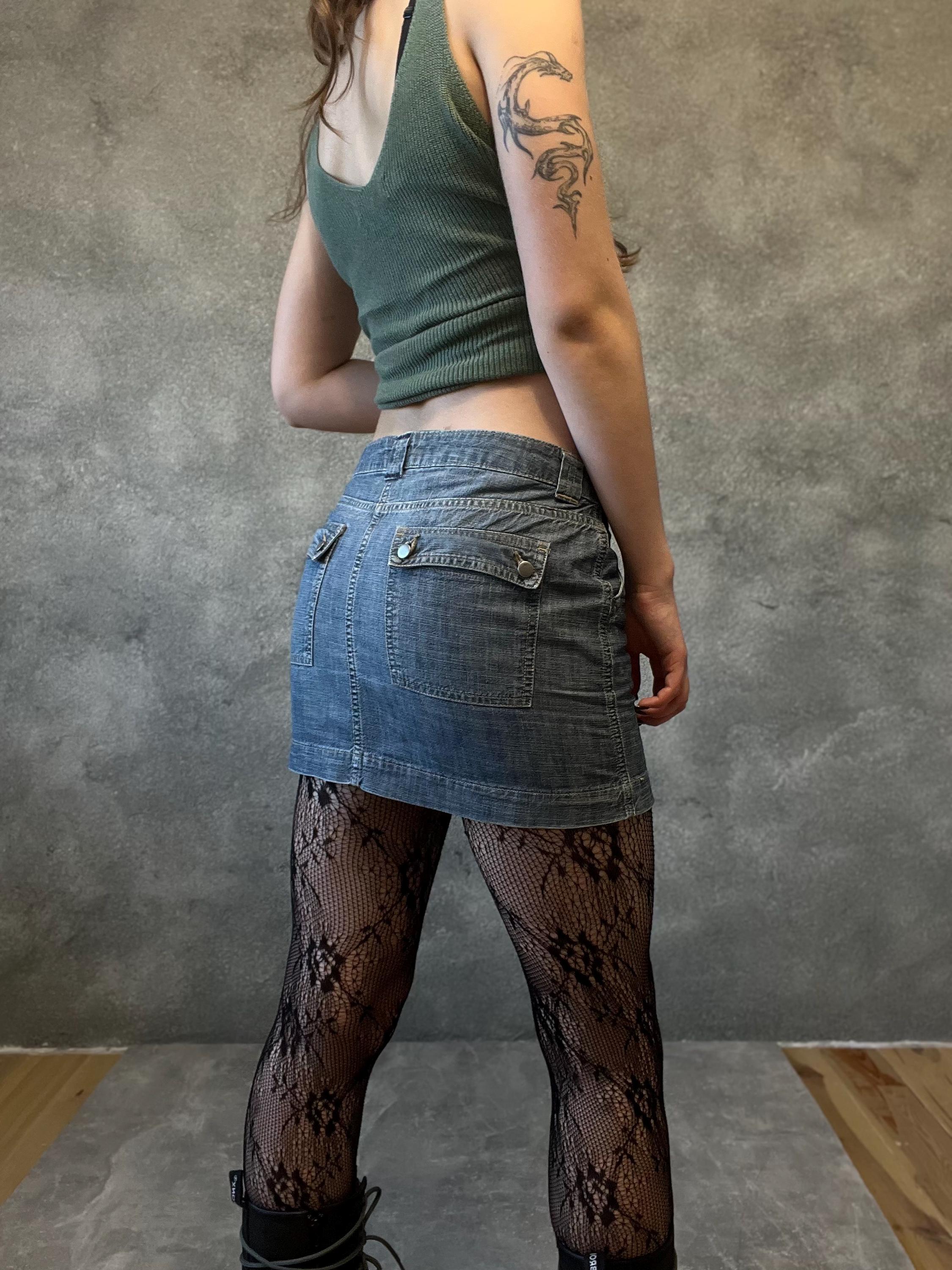 Y2K Low Rise Denim Mini Skirt – Vintage Bodycon Jean Skirt