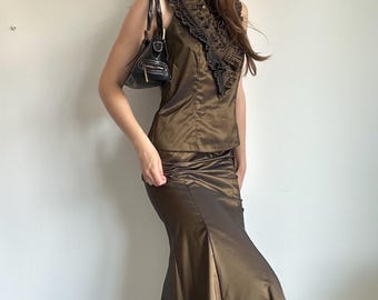Satin Rock Set Vera Mont Bronze Y2K Abend Glam Look