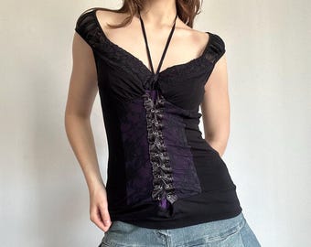 Gothic Top – Lace Up Y2K Going Out Blouse