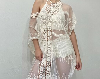 White Muse Flowy Crochet Asymmetrical SummerDress