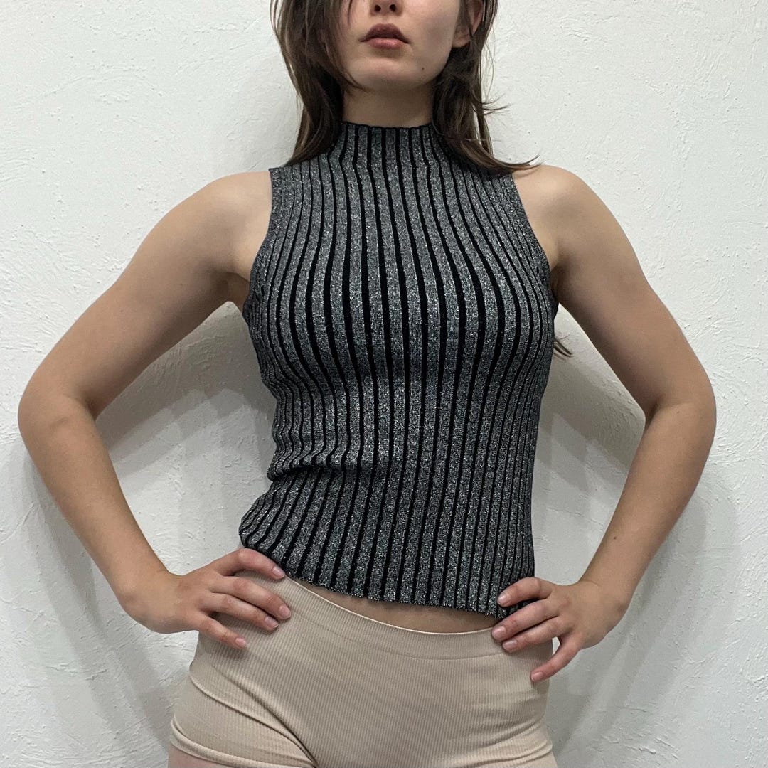 High Neck Metallic Top – Ribbed Sleeveless - Etsy