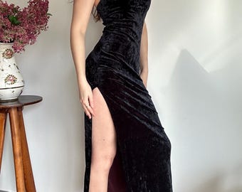 Velvet Maxi Dress Y2K Evening Glam Side Slit Gown
