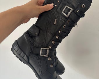 Stivali da motociclista in pelle stile grunge