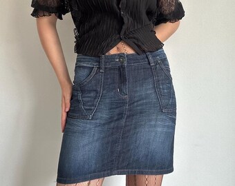 Denim midirok Y2K Utility Streetwear
