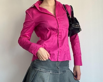 Pink Shirt – Hugo Boss Fitted Button Up Y2K Office Siren Top